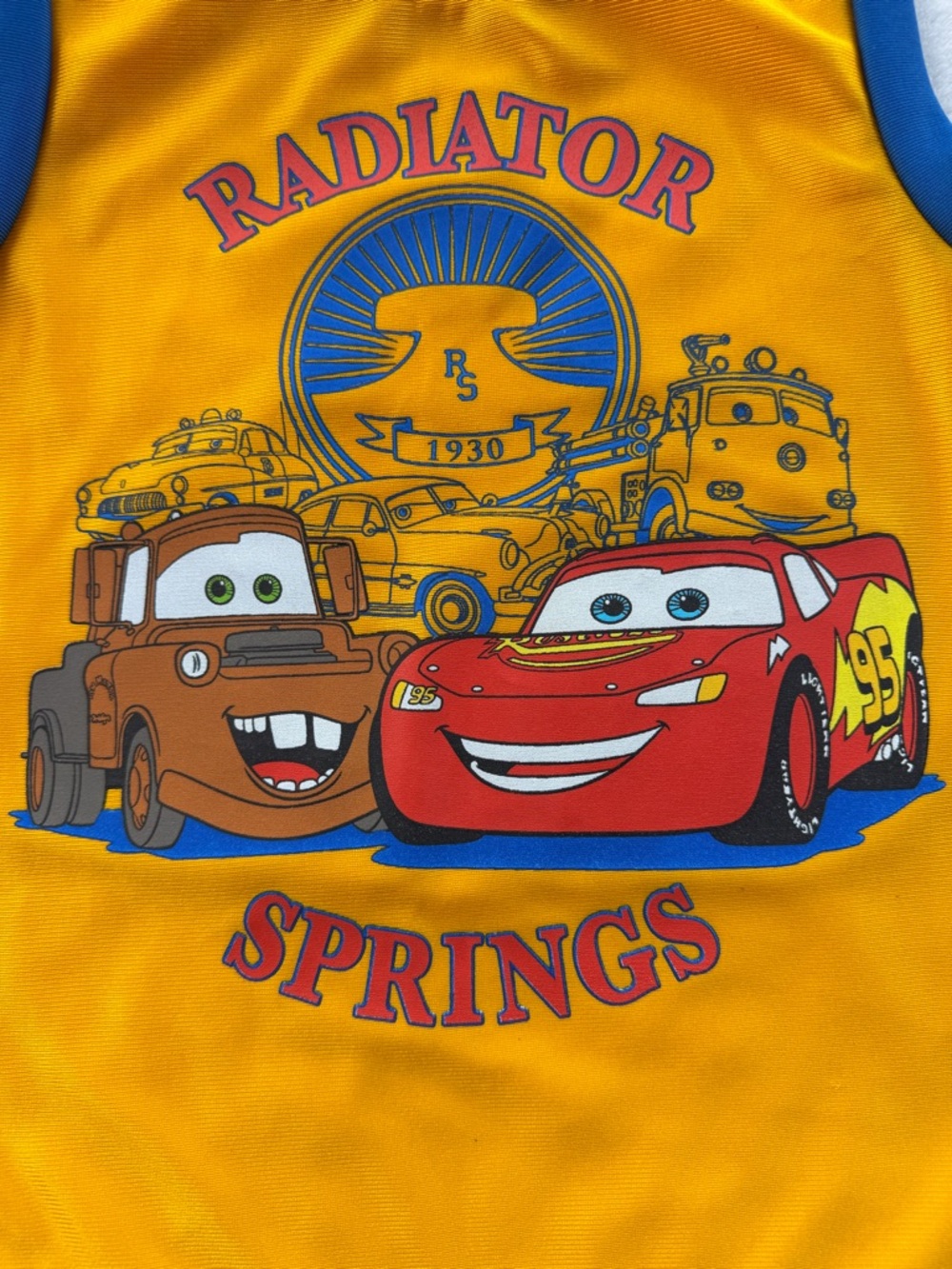 Disney Cars Radiator Springs Yellow & Blue Kids One-Piece Tank Size 8 - Picture 2 of 5